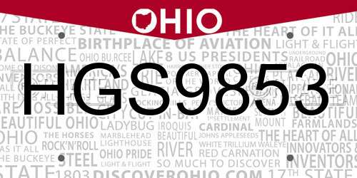 HGS9853 Ohio License Plate