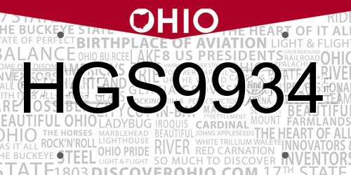 HGS9934 Ohio License Plate
