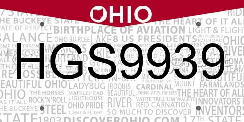 HGS9939 Ohio License Plate
