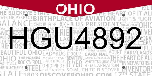 HGU4892 Ohio License Plate