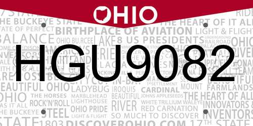 HGU9082 Ohio License Plate