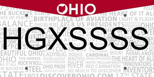 HGXSSSS Ohio License Plate