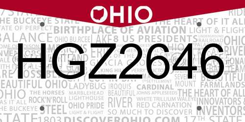 HGZ2646 Ohio License Plate
