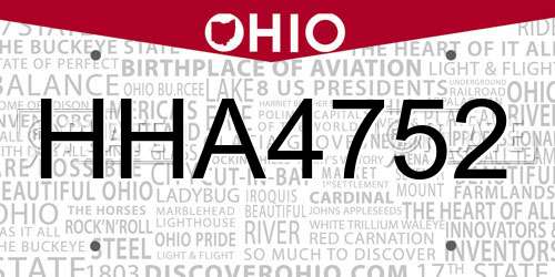 HHA4752 Ohio License Plate