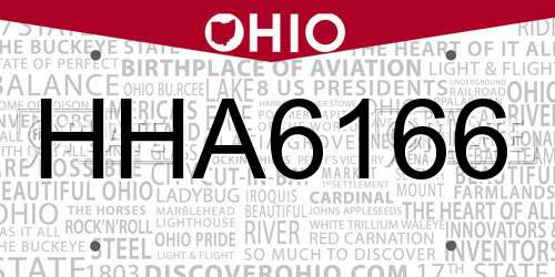 HHA6166 Ohio License Plate