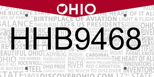 HHB9468 Ohio License Plate