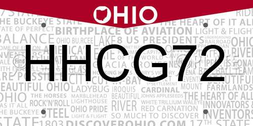 HHCG72 Ohio License Plate