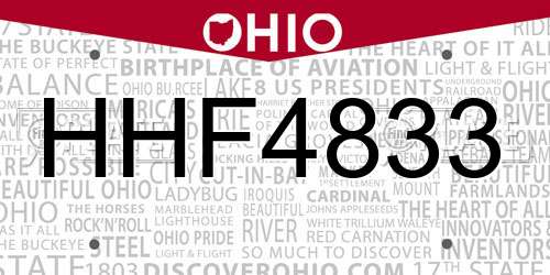 HHF4833 Ohio License Plate