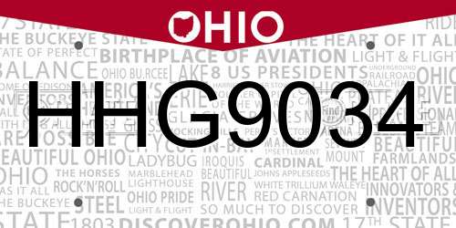 HHG9034 Ohio License Plate