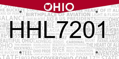HHL7201 Ohio License Plate