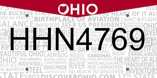 HHN4769 Ohio License Plate