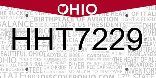 HHT7229 Ohio License Plate