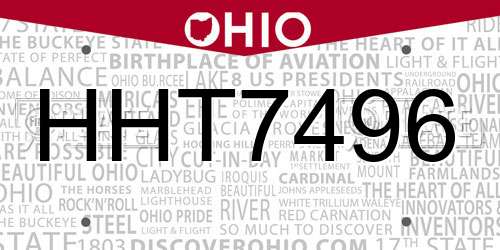 HHT7496 Ohio License Plate
