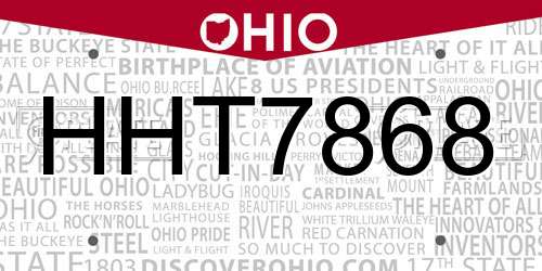 HHT7868 Ohio License Plate