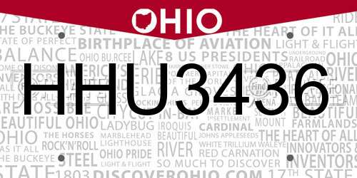 HHU3436 Ohio License Plate