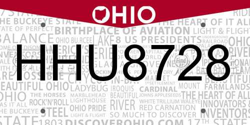 HHU8728 Ohio License Plate