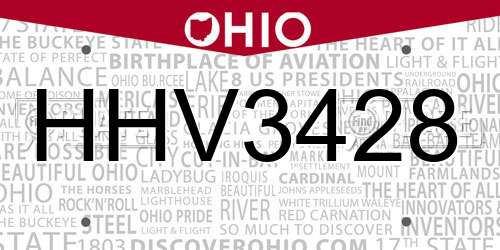 HHV3428 Ohio License Plate