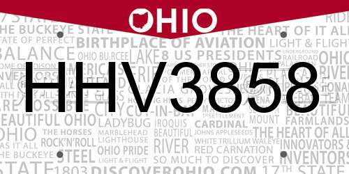 HHV3858 Ohio License Plate