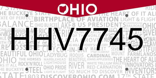 HHV7745 Ohio License Plate