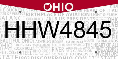 HHW4845 Ohio License Plate