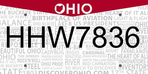 HHW7836 Ohio License Plate