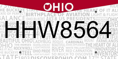 HHW8564 Ohio License Plate