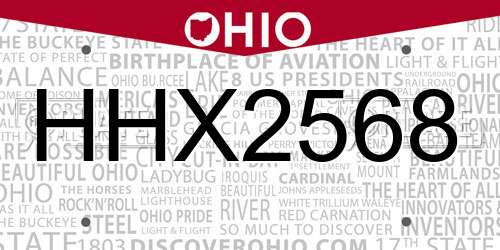 HHX2568 Ohio License Plate