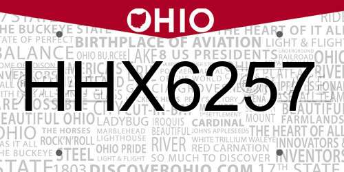 HHX6257 Ohio License Plate
