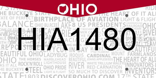HIA1480 Ohio License Plate
