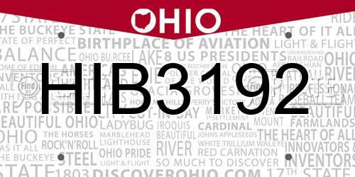 HIB3192 Ohio License Plate