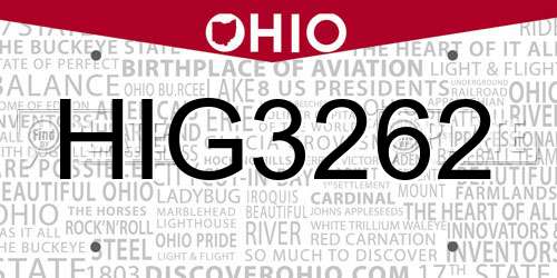 HIG3262 Ohio License Plate