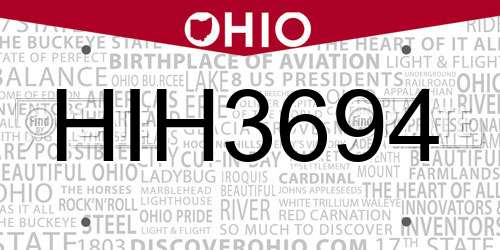 HIH3694 Ohio License Plate