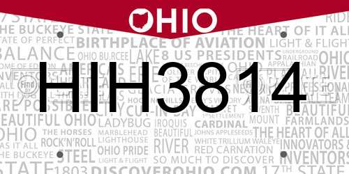 HIH3814 Ohio License Plate