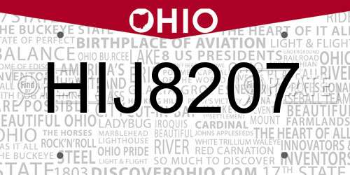 HIJ8207 Ohio License Plate