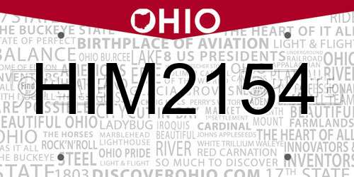 HIM2154 Ohio License Plate