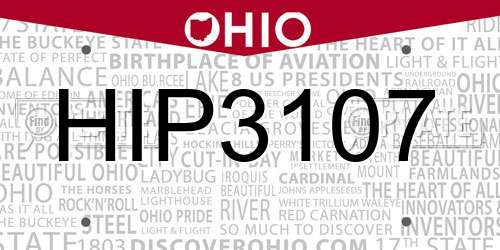 HIP3107 Ohio License Plate