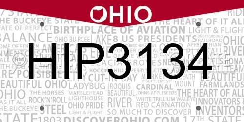 HIP3134 Ohio License Plate