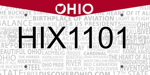 HIX1101 Ohio License Plate