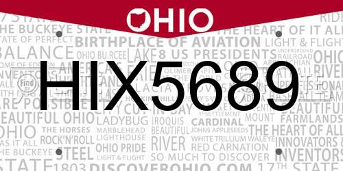 HIX5689 Ohio License Plate