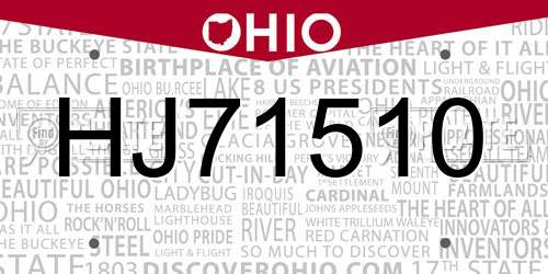 HJ71510 Ohio License Plate