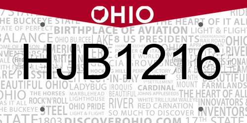 HJB1216 Ohio License Plate