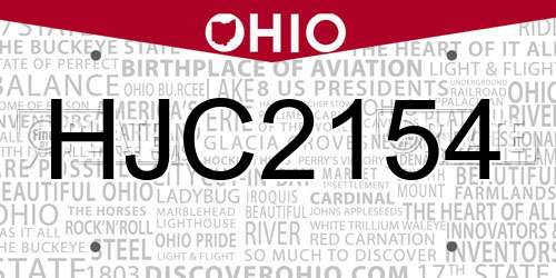 HJC2154 Ohio License Plate
