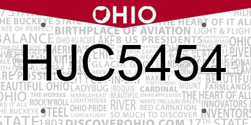 HJC5454 Ohio License Plate