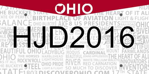 HJD2016 Ohio License Plate