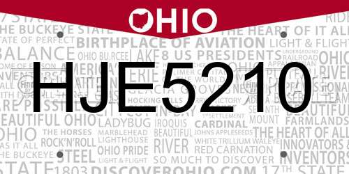 HJE5210 Ohio License Plate