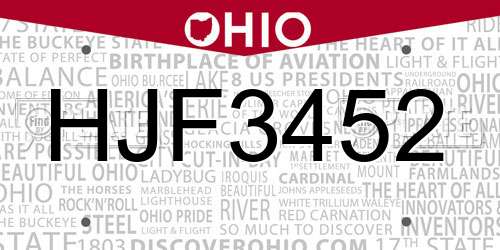 HJF3452 Ohio License Plate