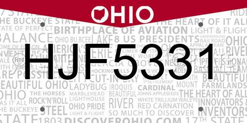 HJF5331 Ohio License Plate