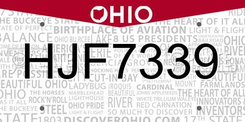 HJF7339 Ohio License Plate