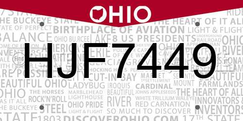 HJF7449 Ohio License Plate