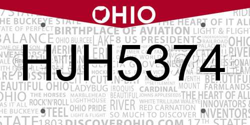 HJH5374 Ohio License Plate